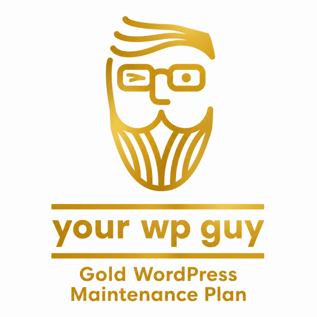Golden your wp guy logo with modern typography - Gold WordPress Maintenance Plan -