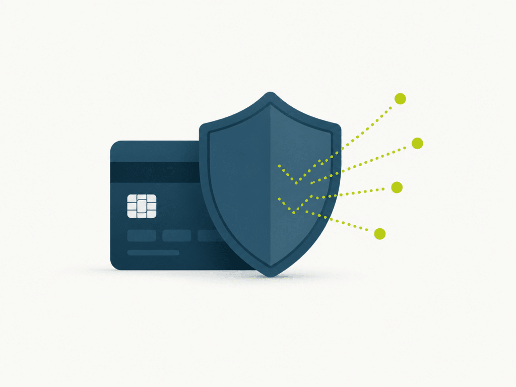 Shield icon blocking automated card testing attempts on an ecommerce checkout