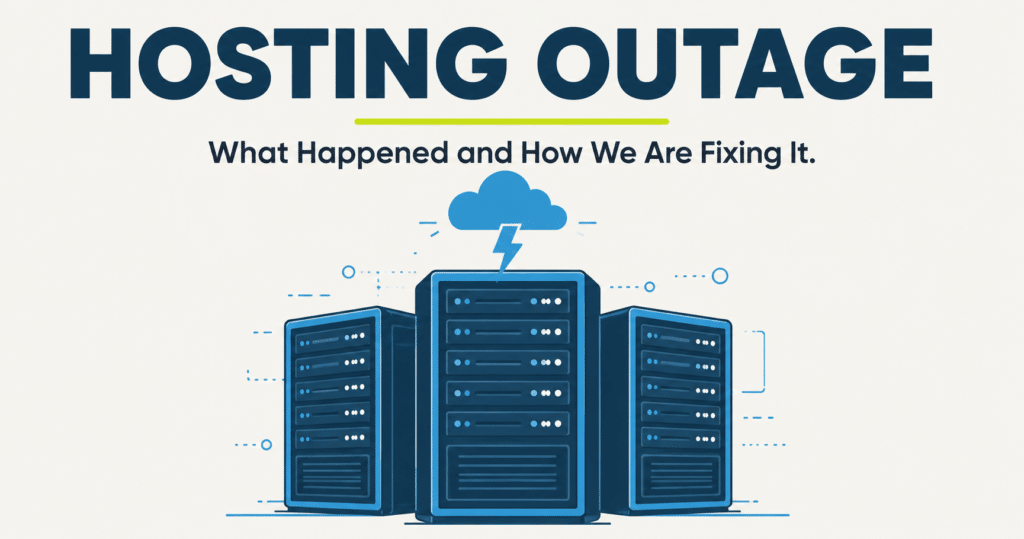 Server racks in a data center, illustrating the August 2026 Phoenix hosting outage