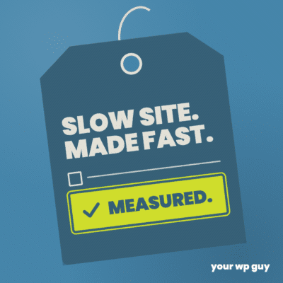 Product tag reading Slow site. Made fast. with a checked box: Measured.